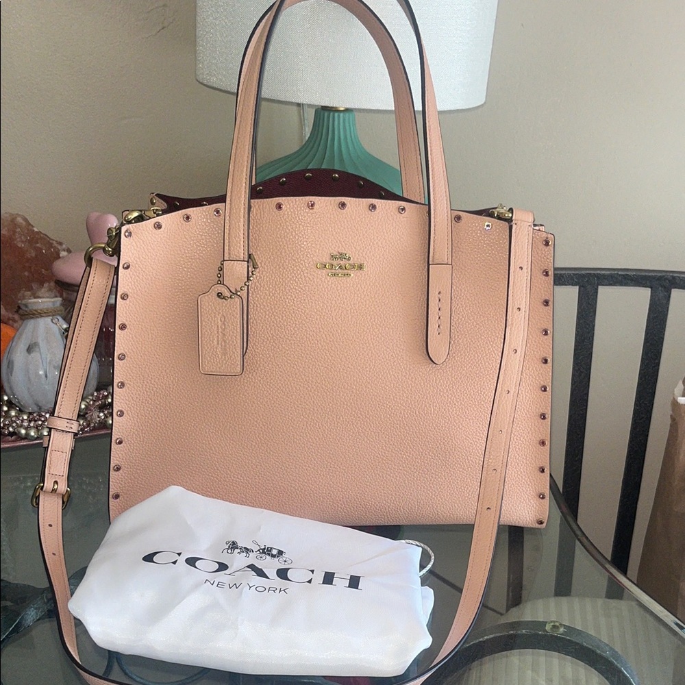 Coach Charlie Carryall Pebble Leather Studded Medium Tote - Blush